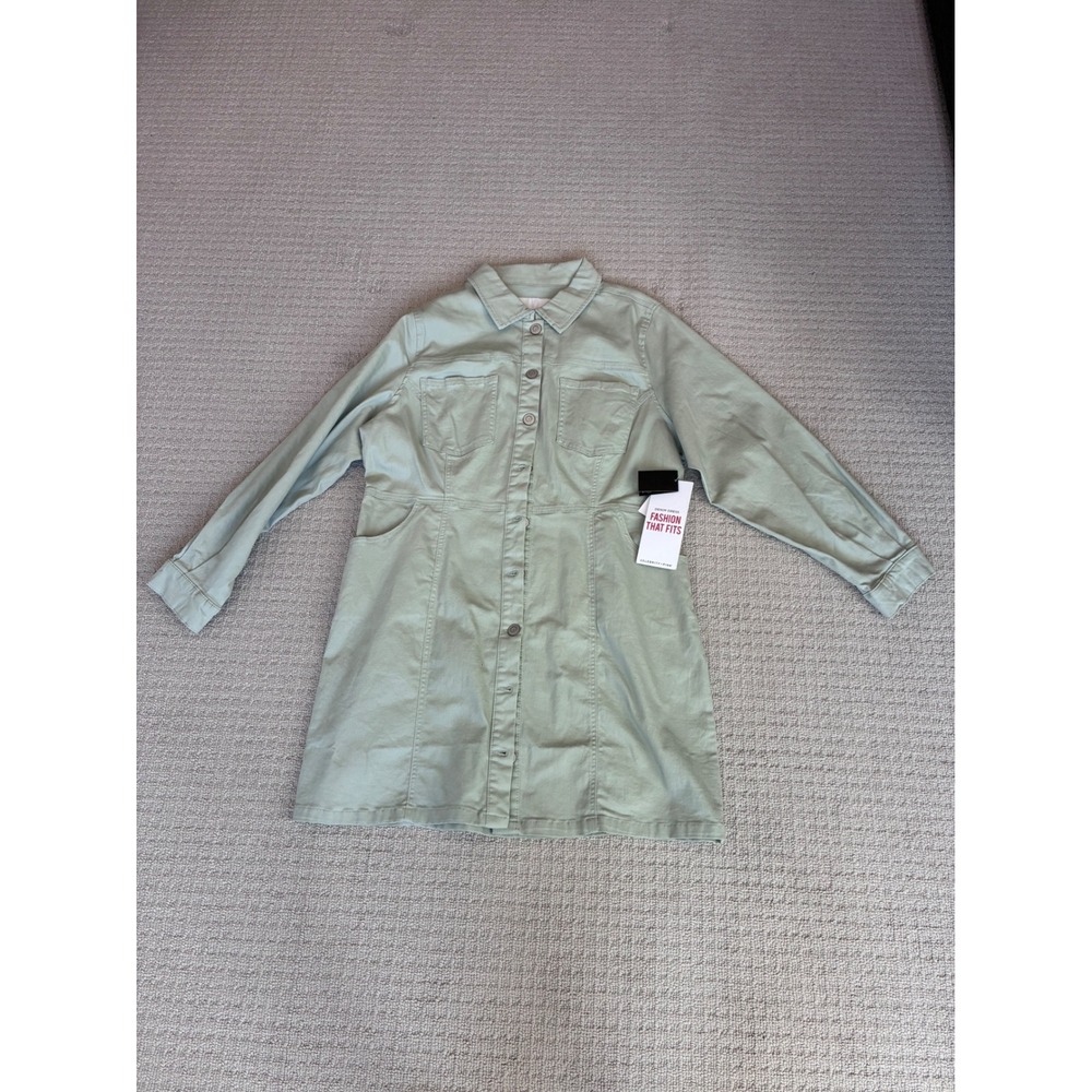 Celebrity Pink Womens Sage Green Denim Button Front Dress 2X NWT